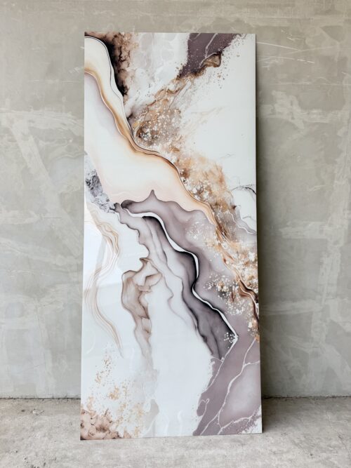 แผ่น UV Marble Board ลายหินอ่อนตกแต่งผนังภายใน สีครีมทอง สไตล์ Luxury