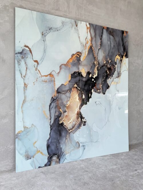 UV Marble Board แผ่นหินอ่อนเทียม Book Match Hi Gross ลาย Icy Onyx Gold - Image 2