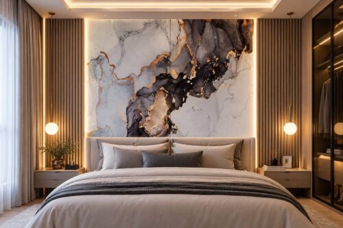 UV Marble Board แผ่นหินอ่อนเทียม Book Match Hi Gross ลาย Icy Onyx Gold - Image 8