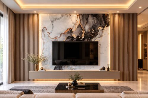 UV Marble Board แผ่นหินอ่อนเทียม Book Match Hi Gross ลาย Icy Onyx Gold - Image 9